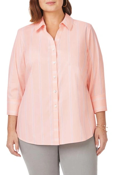 Foxcroft Mary Soho Stripe Print Button-up Shirt In Pink Champagne