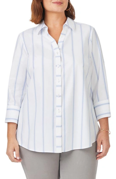 Foxcroft Mary Soho Stripe Print Button-up Shirt In White Multi