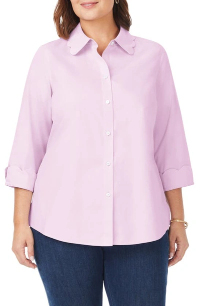 Foxcroft Gwen Three-quarter Sleeve Cotton Button-up Shirt In Lilac Bloom