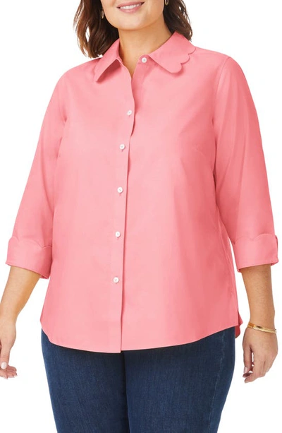 Foxcroft Gwen Three-quarter Sleeve Cotton Button-up Shirt In Pink Peach