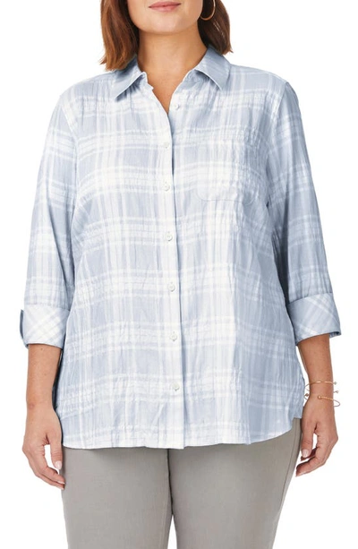 Foxcroft Germaine Plaid Tunic Blouse In Soft Blue