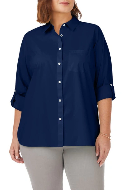Foxcroft Cole Roll Sleeve Button-up Shirt In Navy