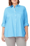 Foxcroft Cole Roll Sleeve Button-up Shirt In Baltic Blue