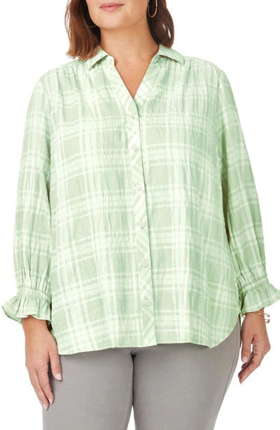 Foxcroft Caspian Plaid Button-up Shirt In Sea Mist