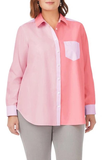 Foxcroft Colorblock Cotton Boyfriend Button-up Shirt In Pink Peach