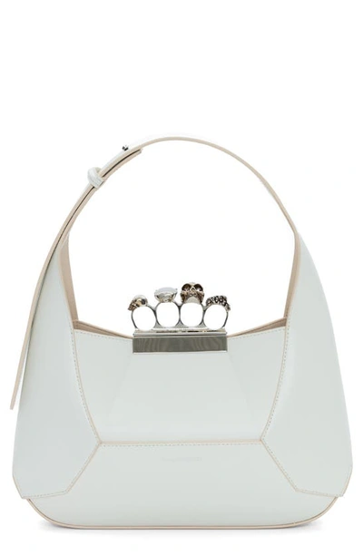 Alexander Mcqueen Jewelled Leather Hobo In Soft Ivory