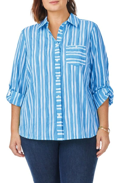 Foxcroft Hampton Beach Stripe Non-iron Shirt In Blue Breeze