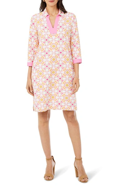 Foxcroft Medallion Print Knit Shift Dress In Pink Champagne