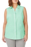 Foxcroft Taylor Sleeveless Button-up Shirt In Sea Mist