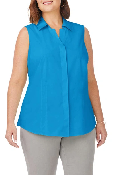 Foxcroft Taylor Sleeveless Button-up Shirt In Blue Breeze