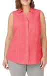 Foxcroft Taylor Sleeveless Button-up Shirt In Coral Sunset