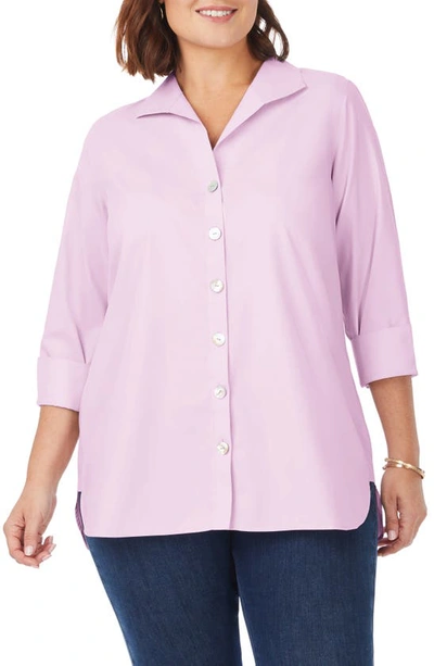 Foxcroft Pandora Non-iron Tunic Shirt In Lilac Bloom