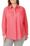 Foxcroft Lacey Non-iron Popover Tunic Top In Coral Sunset