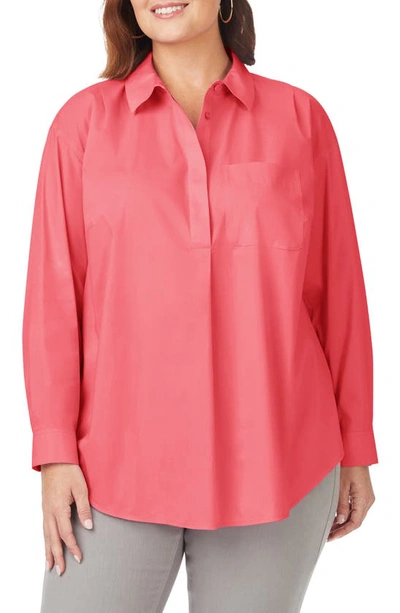 Foxcroft Lacey Non-iron Popover Tunic Top In Coral Sunset