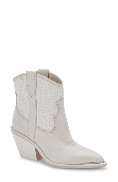 Dolce Vita Nashe Western Bootie In Off White Pearls
