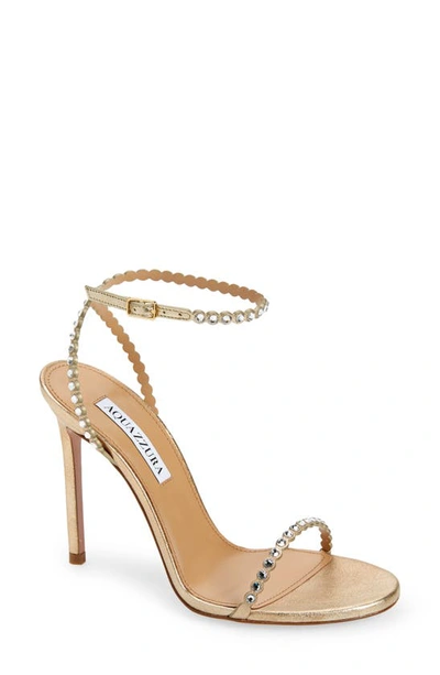 Aquazzura Mini Tequila Crystal Ankle Strap Sandal In Metallic