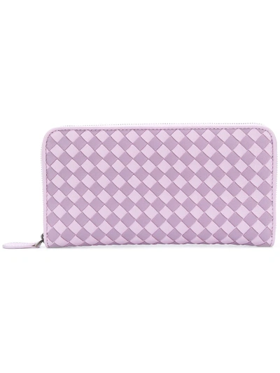 Bottega Veneta Parme Lilac Intrecciato Palio Zip-around Wallet - Pink & Purple