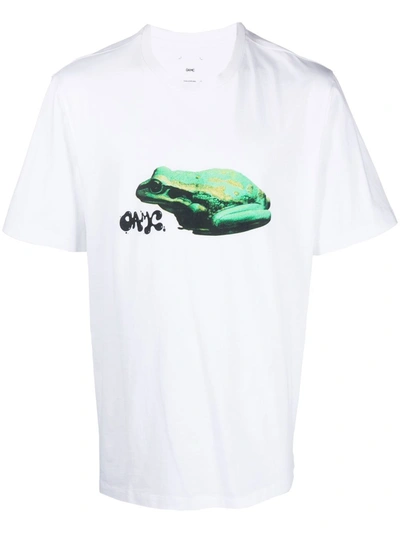 Oamc Frog-print Cotton T-shirt In White