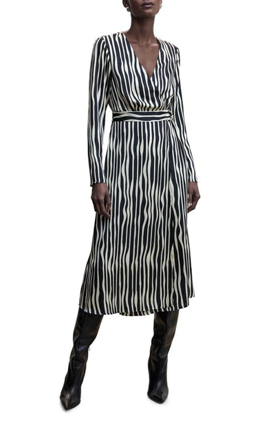 Mango Striped Midi Dress Black