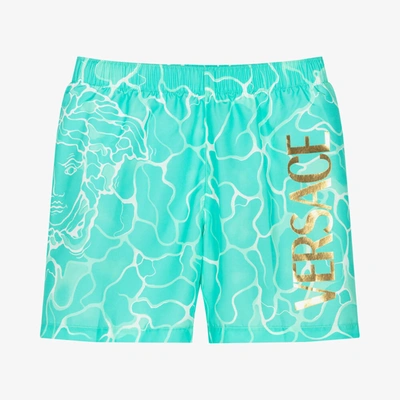 Versace Babies' Boys Blue & Gold Logo Swim Shorts