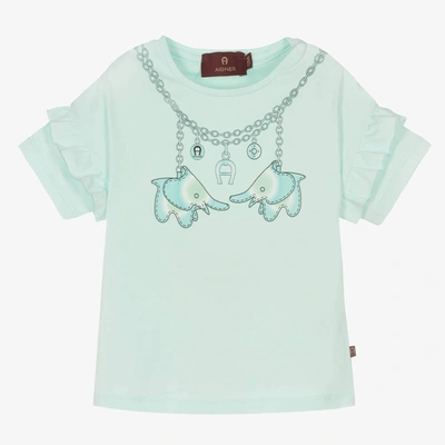 Aigner Babies'  Girls Blue Elephant Print Logo T-shirt