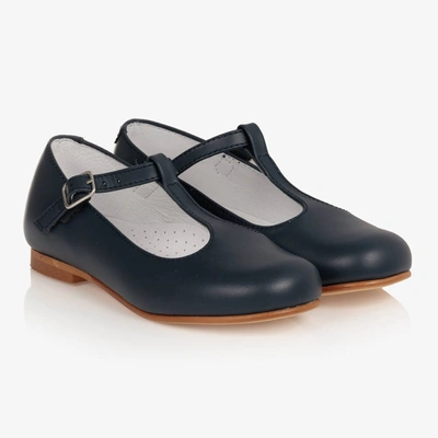 Beatrice & George Kids' Girls Navy Blue Leather T-bar Shoes