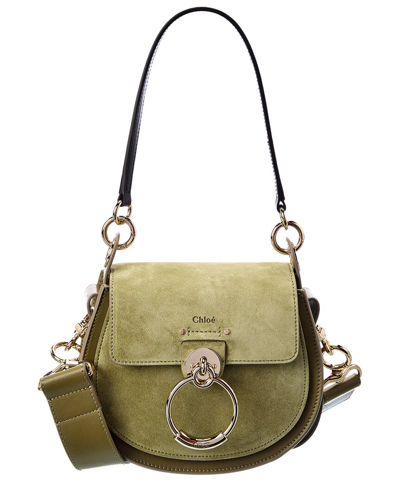 Chloé Tess Small Leather & Suede Shoulder Bag In Green
