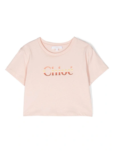Chloé Kids' Pink T-shirt For Girl With Logo