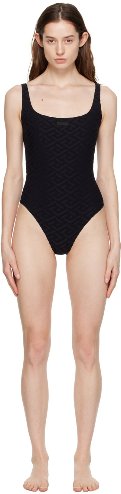 Versace Black Monogram One-piece Swimsuit In Nero