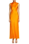 Lapointe Double-face Satin Cocktail Dress With Drape Neck In Tangerine