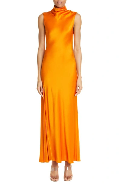 Lapointe Double-face Satin Cocktail Dress With Drape Neck In Tangerine
