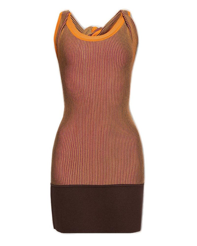 Jacquemus Turbi Striped Twisted Knit Mini Dress In Brown