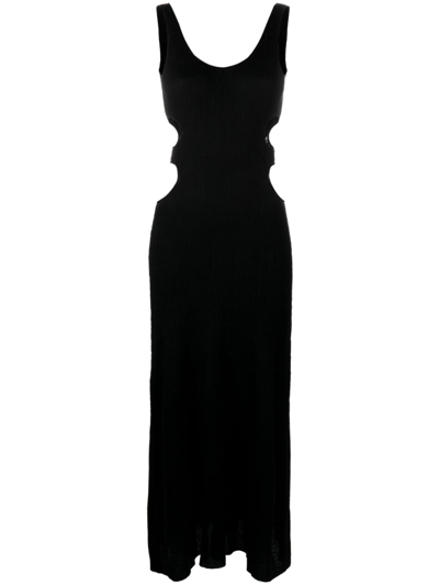 Chloé Cutout Crinkled Silk-linen Knit Maxi Dress In Black