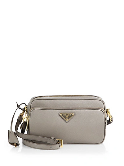 Prada Saffiano Lux Double zip Crossbody Bag In Argilla grey ModeSens