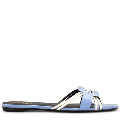 Roger Vivier Mule Leather Buckle In White, Light Blue, Red