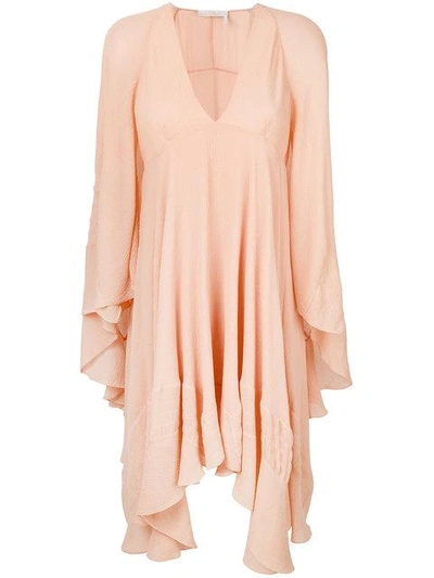 Chloé Pink Curved Hem Ruffled Dress In Nude & Neutrals