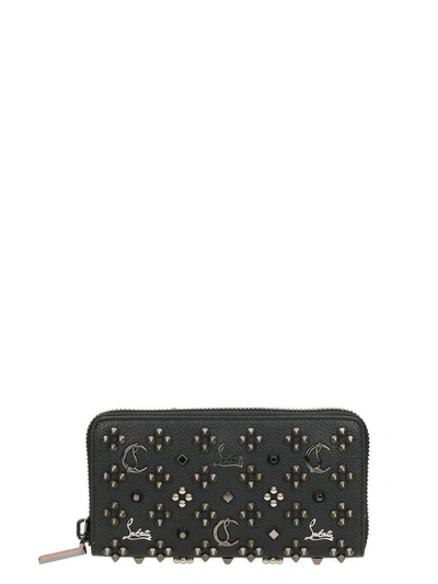 Christian Louboutin Panettone Logo-detail Studded Leather Zip-around Wallet In Black