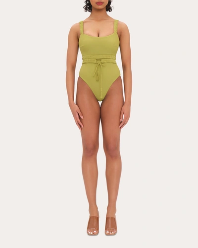 Andrea Iyamah Antii One Piece Belt Swimsuit In Wasabi