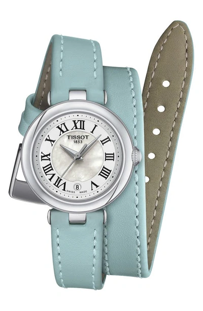 Tissot Women's Swiss Bellissima Light Blue Leather Double Wrap Strap Watch 26mm
