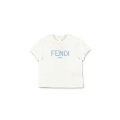 Fendi T-shirt Bianca In Jersey Di Cotone Baby Boy In Bianco