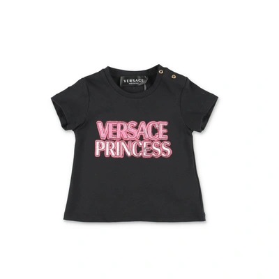 Versace T-shirt Nera In Jersey Di Cotone Baby Girl In Nero