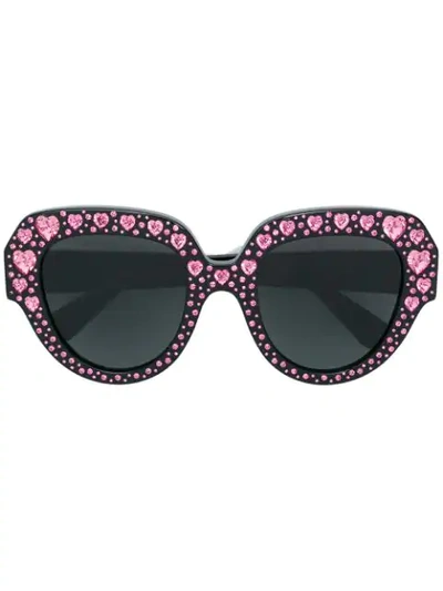 Gucci Eyewear Crystal Heart Embellished Oversized Sunglasses - Black
