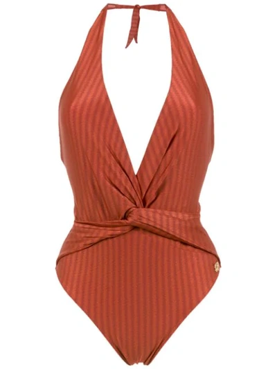 Brigitte Aline Halter Neck Swimsuit In Red
