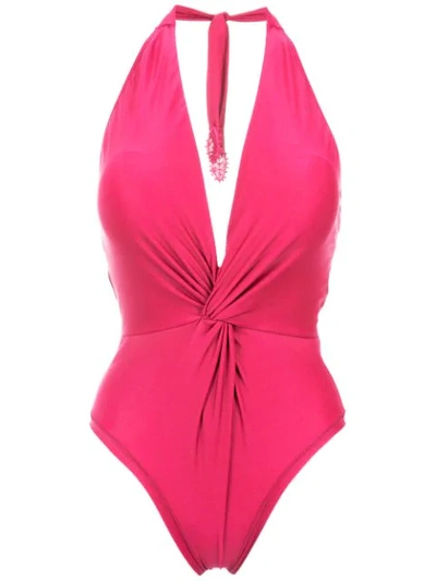 Martha Medeiros Twisted Detail Halterneck Swimsuit In Pink