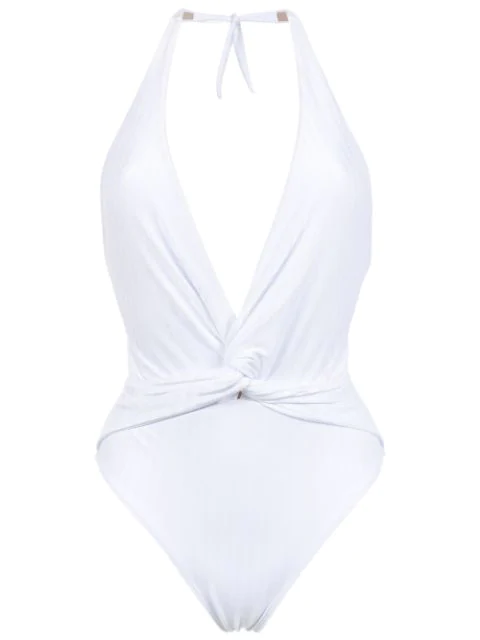 white halter neck swimsuit