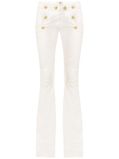 Andrea Bogosian Flared Leather Trousers In White