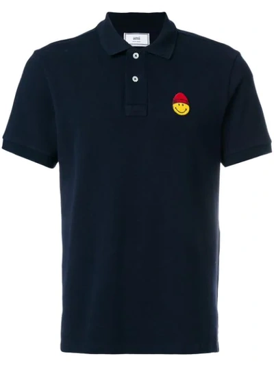 Ami Alexandre Mattiussi Polo Shirt Smiley Patch In Blue