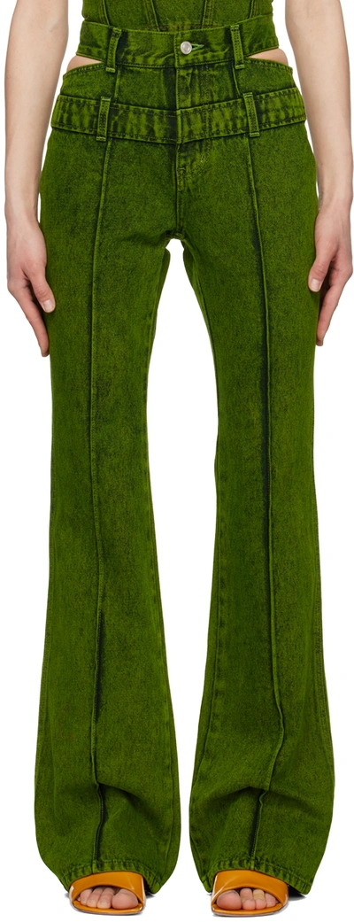 Andersson Bell Joean Double Waist Cotton Denim Jeans In Green