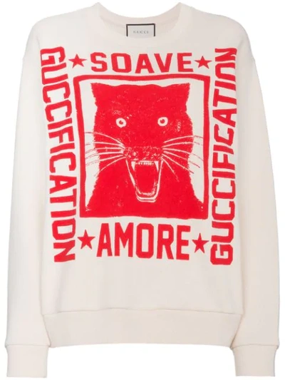 Gucci Sweatshirt With Soave Amore Fication Print In Neutrals