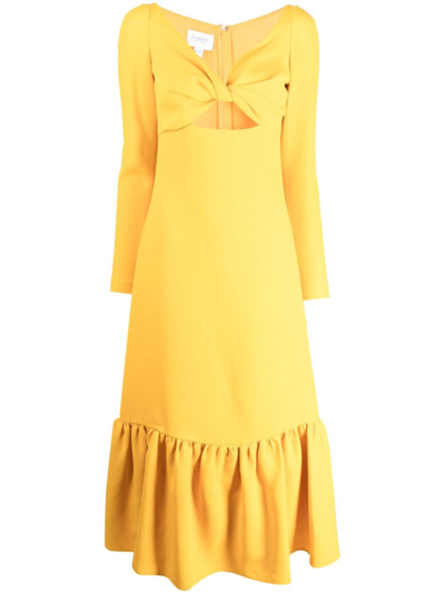 Giambattista Valli Long Sleeve Ruffle Hem Dress In Yellow Tulip
